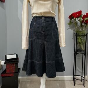 NEW Italian Denim Trumpet Flutter Custom-Tailored Flare Knee Skirt Art Deco NWOT